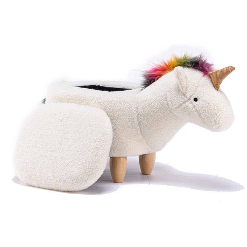 Pemberly Row The Unicorn Fabric Storage Ottoman/Stool in White/Natural