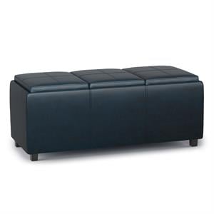 Pemberly Row 42&quotW Storage Ottoman in Distressed Dark Blue Faux Leather