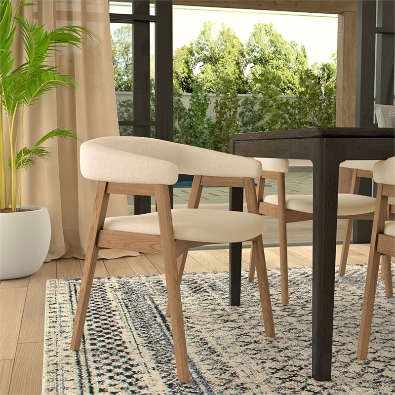 Pemberly Row Contemporary Upholstered Set of 2 Dining Chairs in Natural