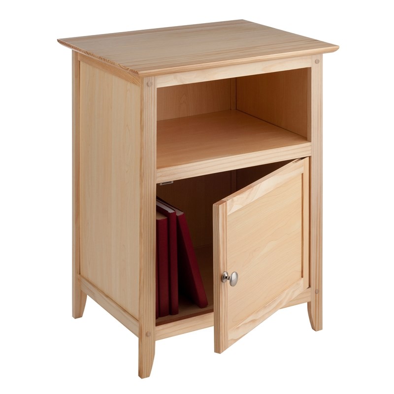 Pemberly Row Transitional Solid Wood Nightstand with Cabinet in Natural