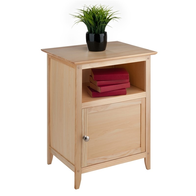 Pemberly Row Transitional Solid Wood Nightstand with Cabinet in Natural