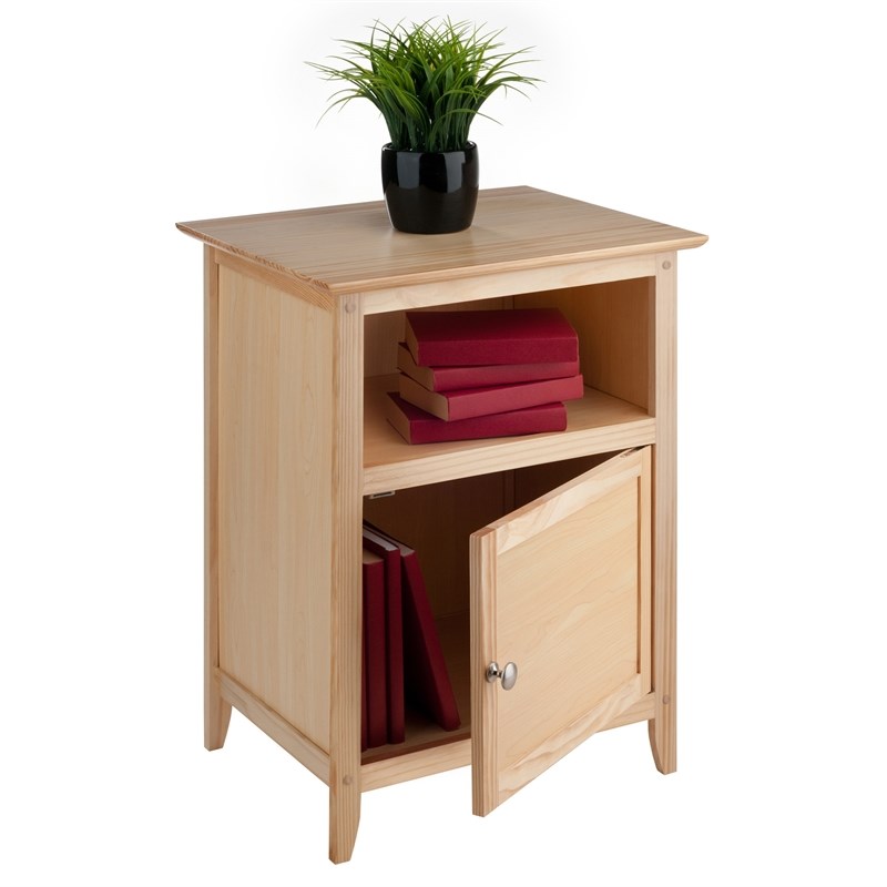 Pemberly Row Transitional Solid Wood Nightstand with Cabinet in Natural