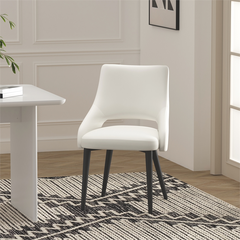Pemberly Row Contemporary White Leatherette Dining Chair with Metal Legs