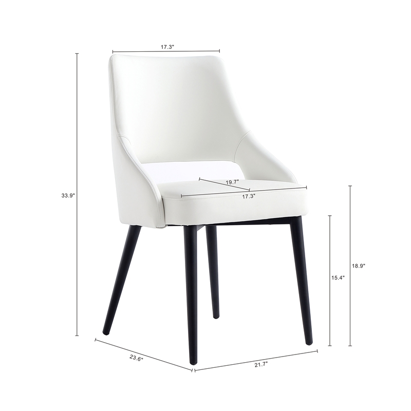 Pemberly Row Contemporary White Leatherette Dining Chair with Metal Legs