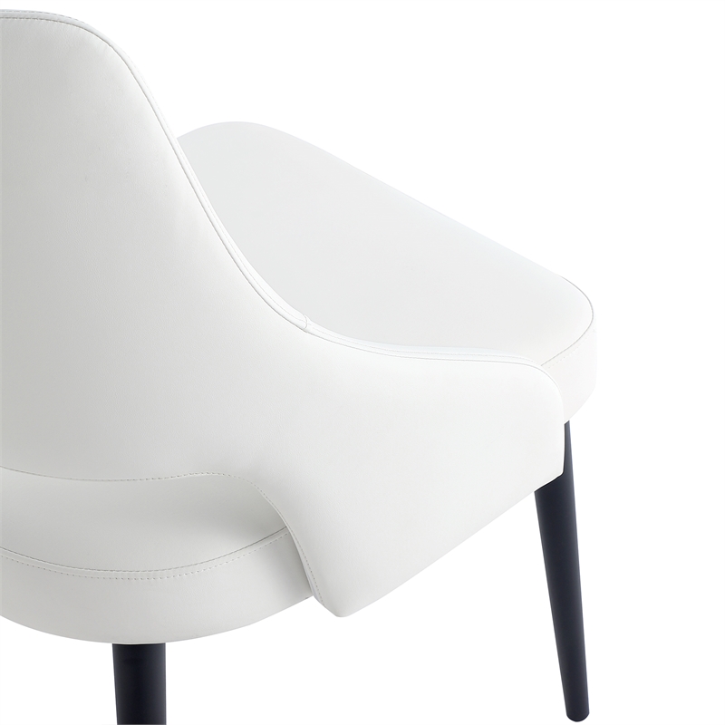 Pemberly Row Contemporary White Leatherette Dining Chair with Metal Legs