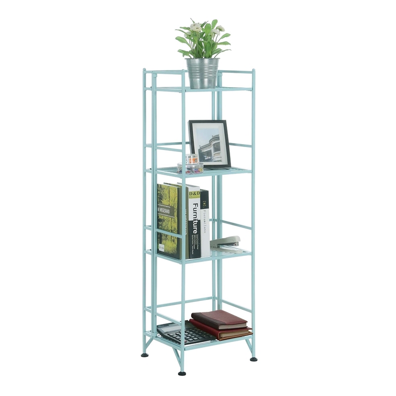 Pemberly Row Xtra Storage Four-Tier Folding Shelf with Green Metal Frame