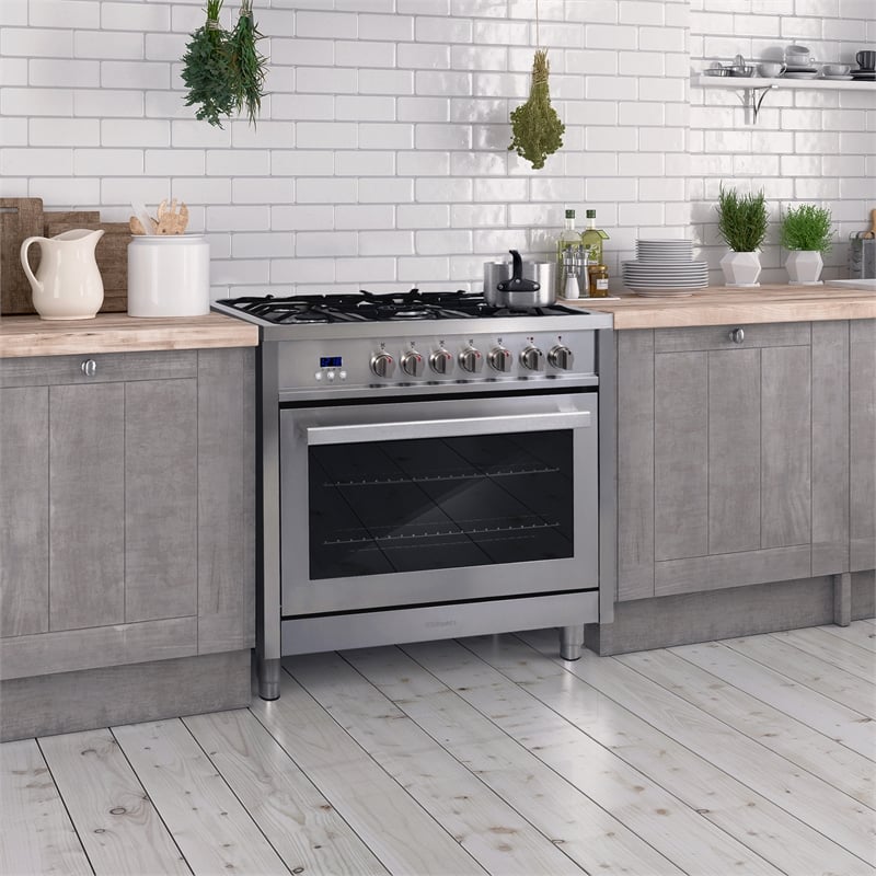 Pemberly Row 36 in. Stainless Steel Dual Fuel Range with Convection Oven