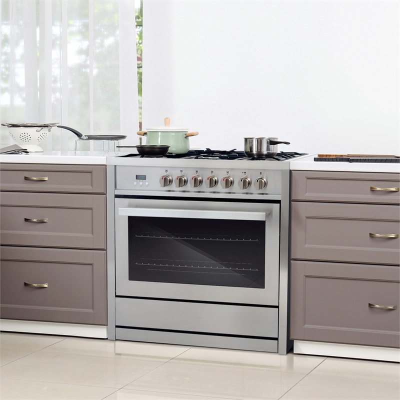Pemberly Row 36 in. Stainless Steel Dual Fuel Range with Convection Oven