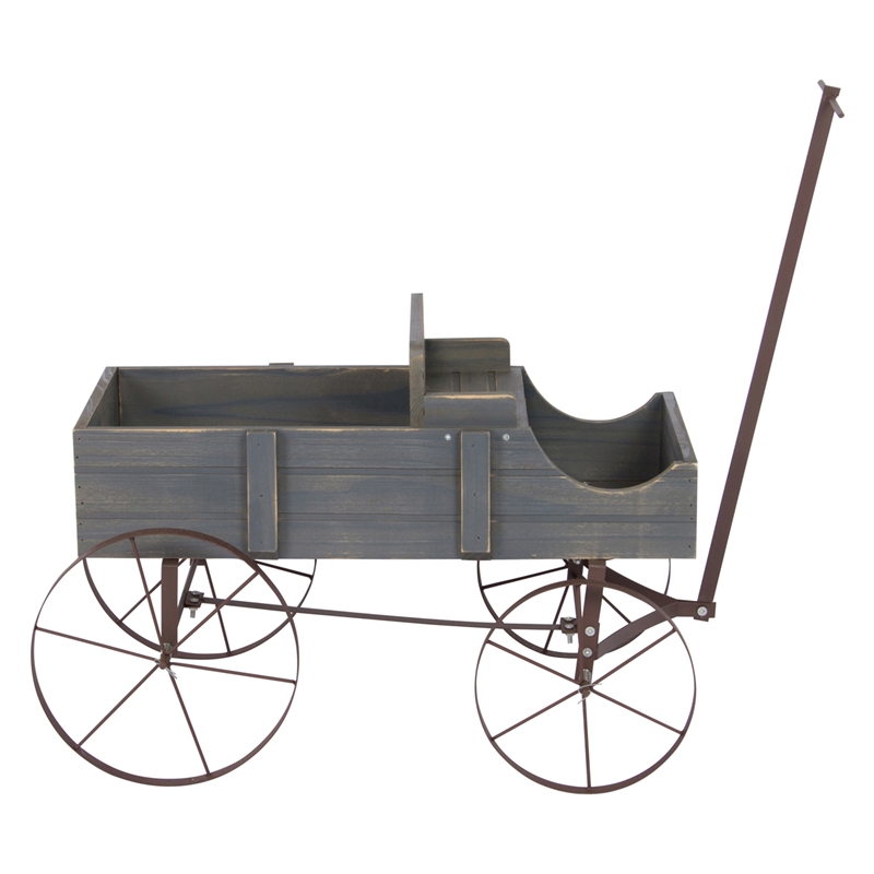 Pemberly Row Small Cedar Wood Decorative Buckboard Wagon Planter in Gray