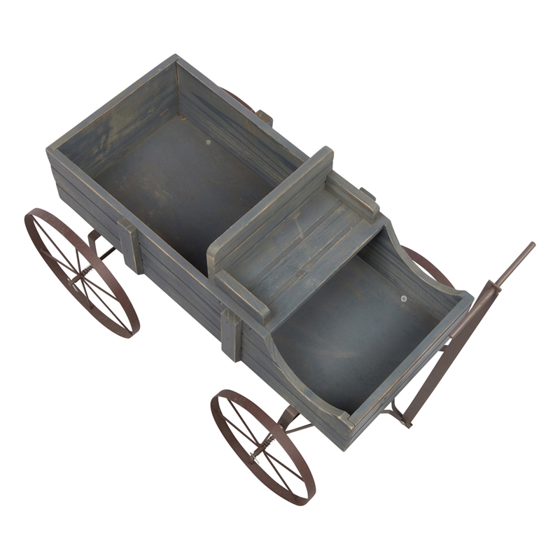 Pemberly Row Small Cedar Wood Decorative Buckboard Wagon Planter in Gray
