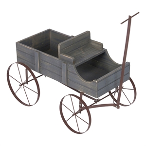 Pemberly Row Small Cedar Wood Decorative Buckboard Wagon Planter in Gray