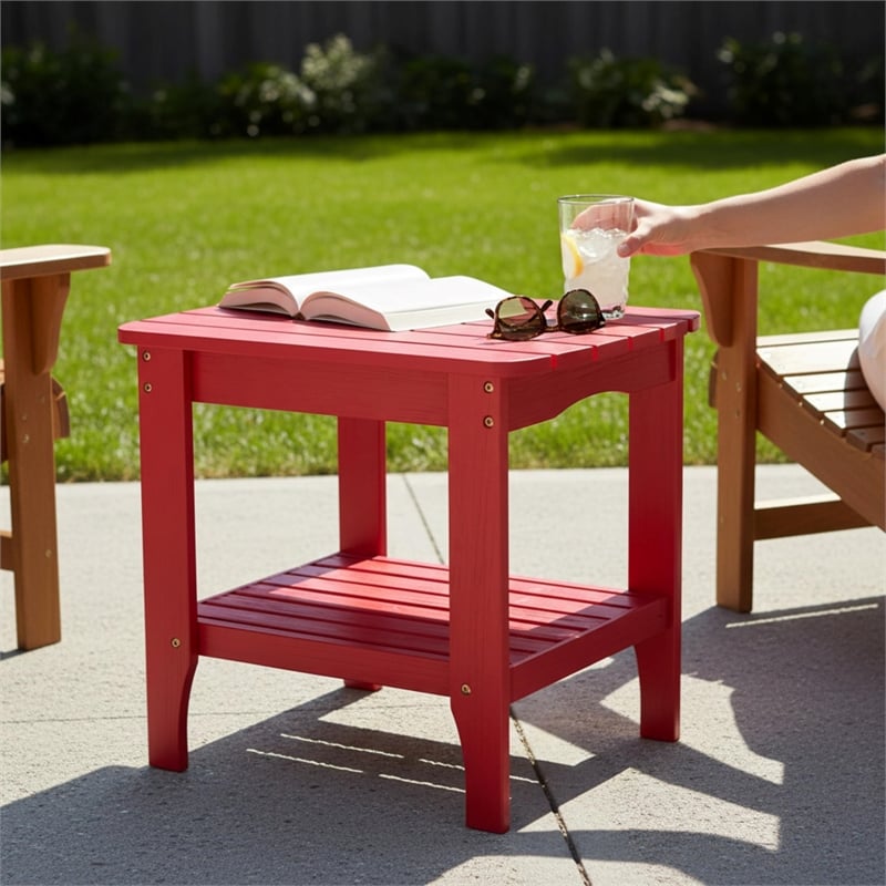 Pemberly Row Rectangular Traditional Wood Indoor/Outdoor Side Table in Red