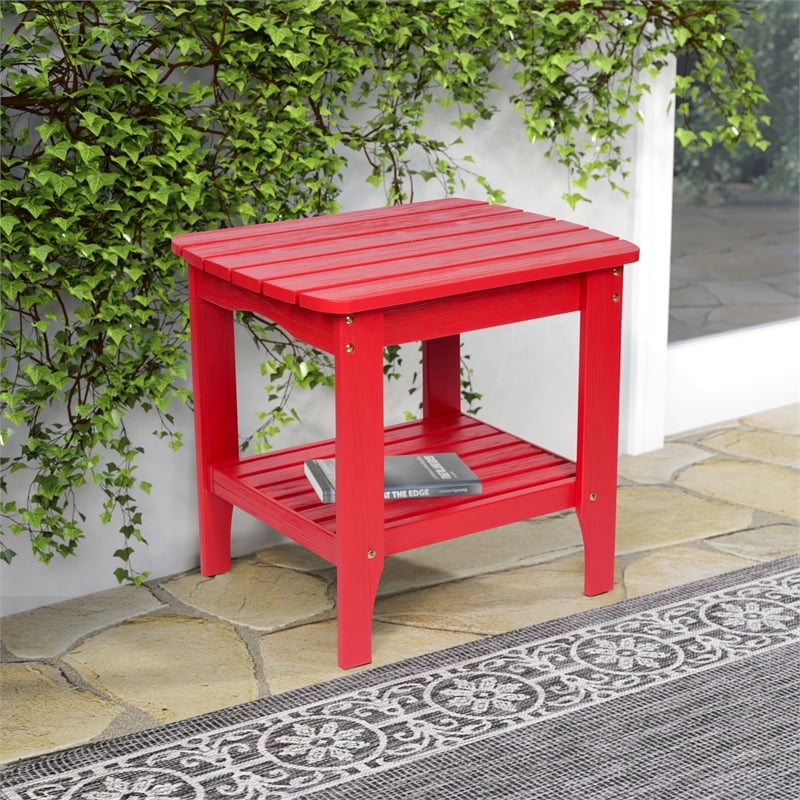 Pemberly Row Rectangular Traditional Wood Indoor/Outdoor Side Table in Red