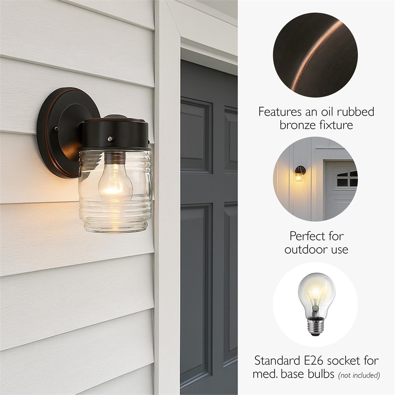 Pemberly Row Jelly Jar Stainless Steel Wall Sconce-Oil Brushed Bronze 5.25