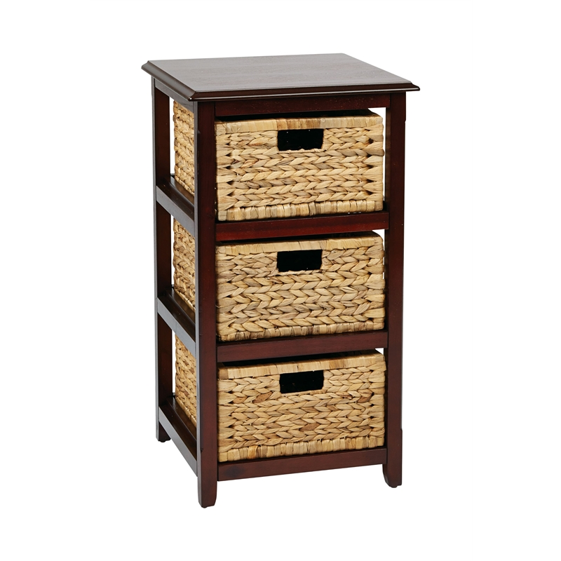 Pemberly Row Three-Tier Storage Unit With Espresso Finish and Natural Baskets
