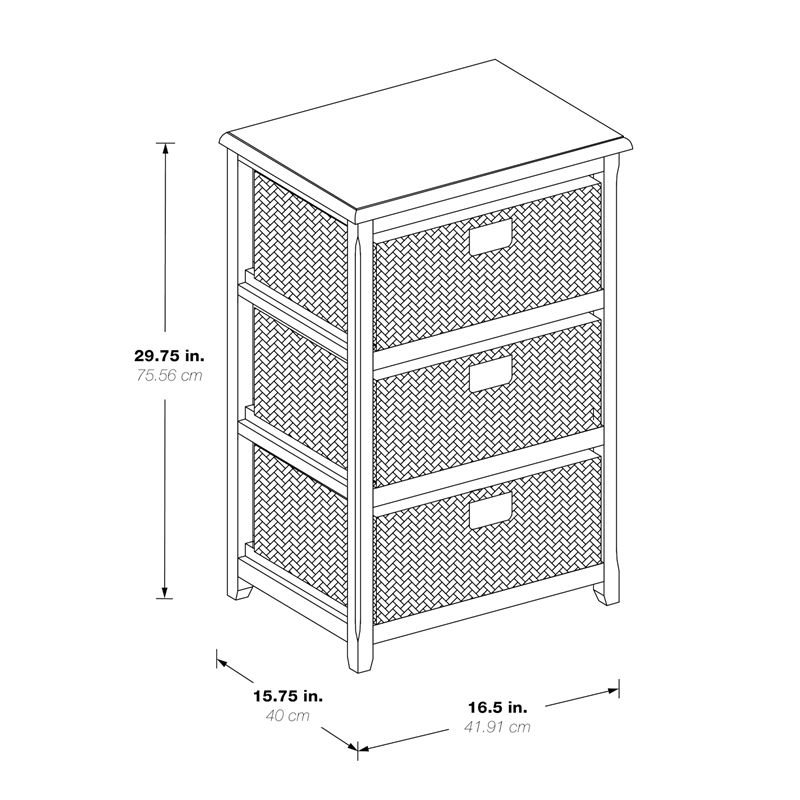 Pemberly Row Three-Tier Storage Unit With Espresso Finish and Natural Baskets