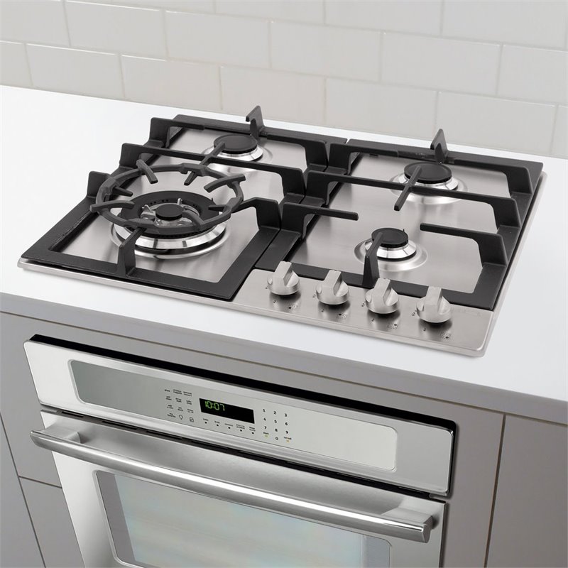 Pemberly Row 24 in. Stainless Steel Drop-In Gas Cooktop in Silver with 4 Burners