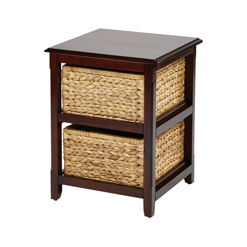 Pemberly Row Wood Two-Tier Storage Unit With Espresso Finish and Natural Baskets