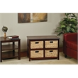 Pemberly Row Two-Tier Storage Unit With Espresso Wood Finish and Natural Baskets