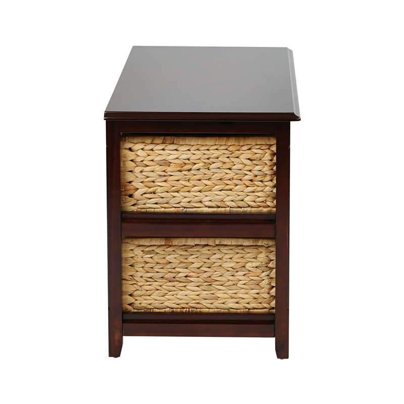 Pemberly Row Two-Tier Storage Unit With Espresso Wood Finish and Natural Baskets