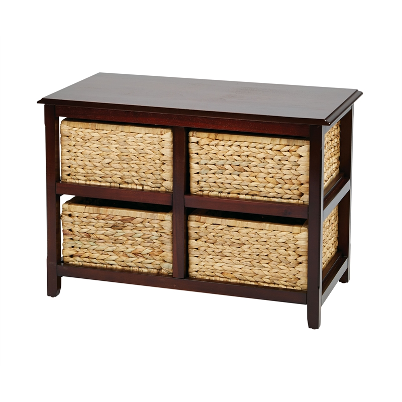 Pemberly Row Two-Tier Storage Unit With Espresso Wood Finish and Natural Baskets