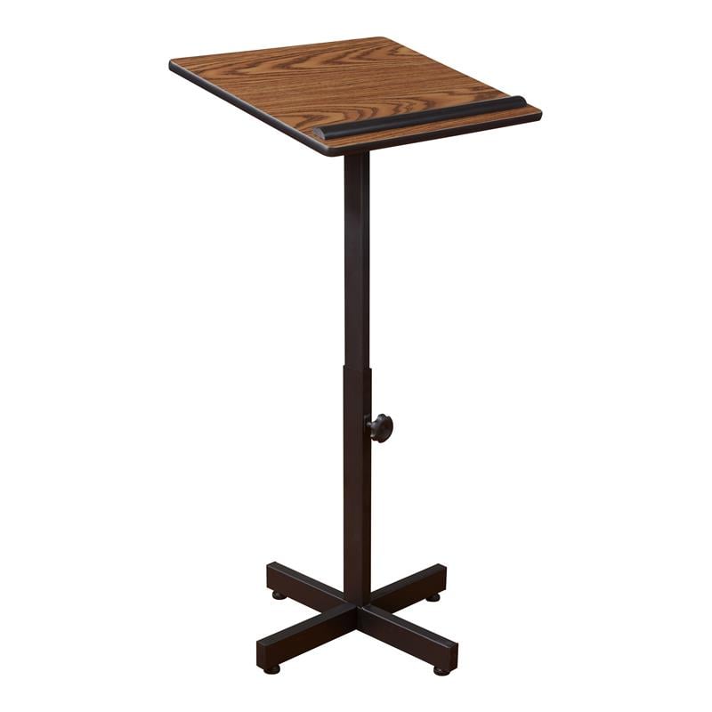 Pemberly Row Portable Presentation Metal Lectern Stand in Medium Oak