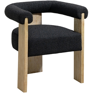 Pemberly Row Black Boucle Fabric Dining Chair in Solid Wood Natural Finish