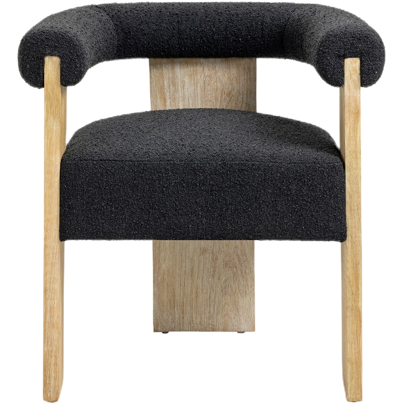 Pemberly Row Black Boucle Fabric Dining Chair in Solid Wood Natural Finish