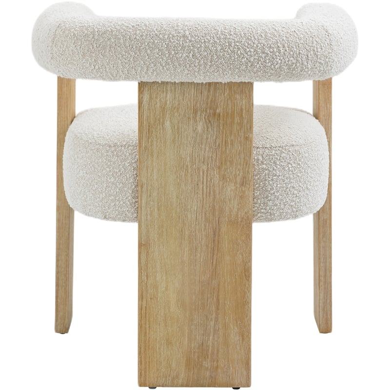 Pemberly Row Cream Boucle Fabric Dining Chair in Solid Wood Natural Finish