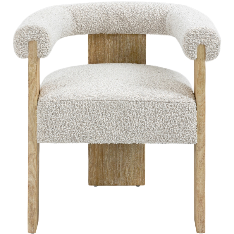 Pemberly Row Cream Boucle Fabric Dining Chair in Solid Wood Natural Finish