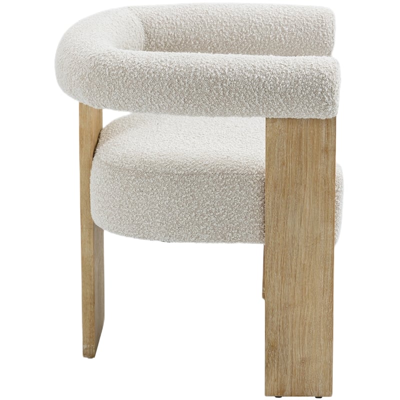 Pemberly Row Cream Boucle Fabric Dining Chair in Solid Wood Natural Finish