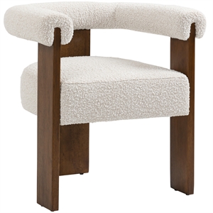 Pemberly Row Cream Boucle Fabric Dining Chair in Solid Wood Walnut Finish