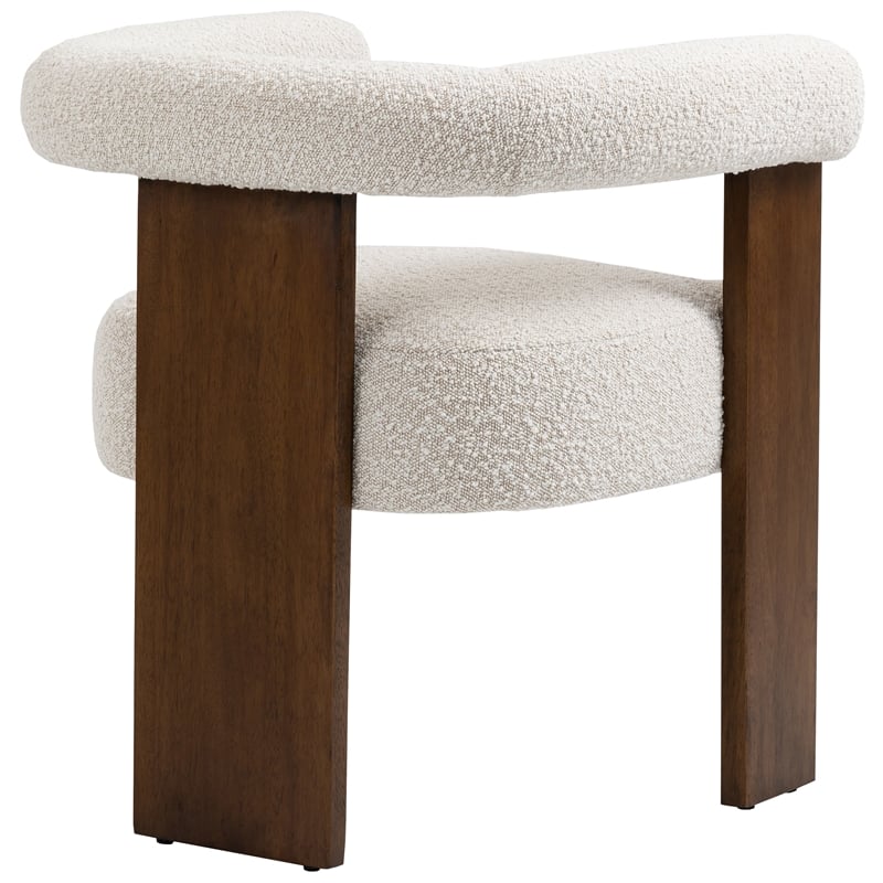 Pemberly Row Cream Boucle Fabric Dining Chair in Solid Wood Walnut Finish