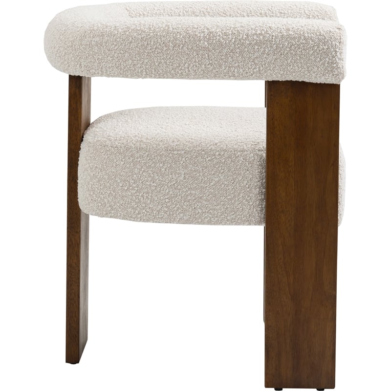 Pemberly Row Cream Boucle Fabric Dining Chair in Solid Wood Walnut Finish