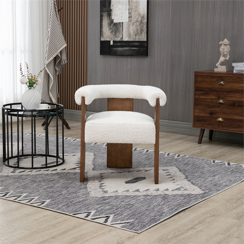 Pemberly Row Cream Boucle Fabric Dining Chair in Solid Wood Walnut Finish