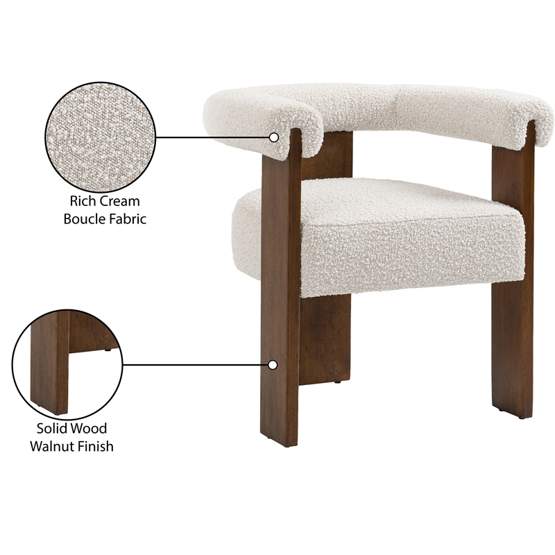 Pemberly Row Cream Boucle Fabric Dining Chair in Solid Wood Walnut Finish