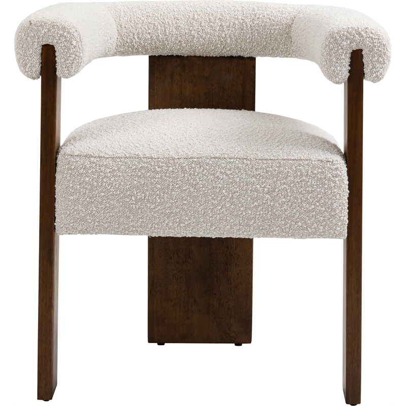 Pemberly Row Cream Boucle Fabric Dining Chair in Solid Wood Walnut Finish