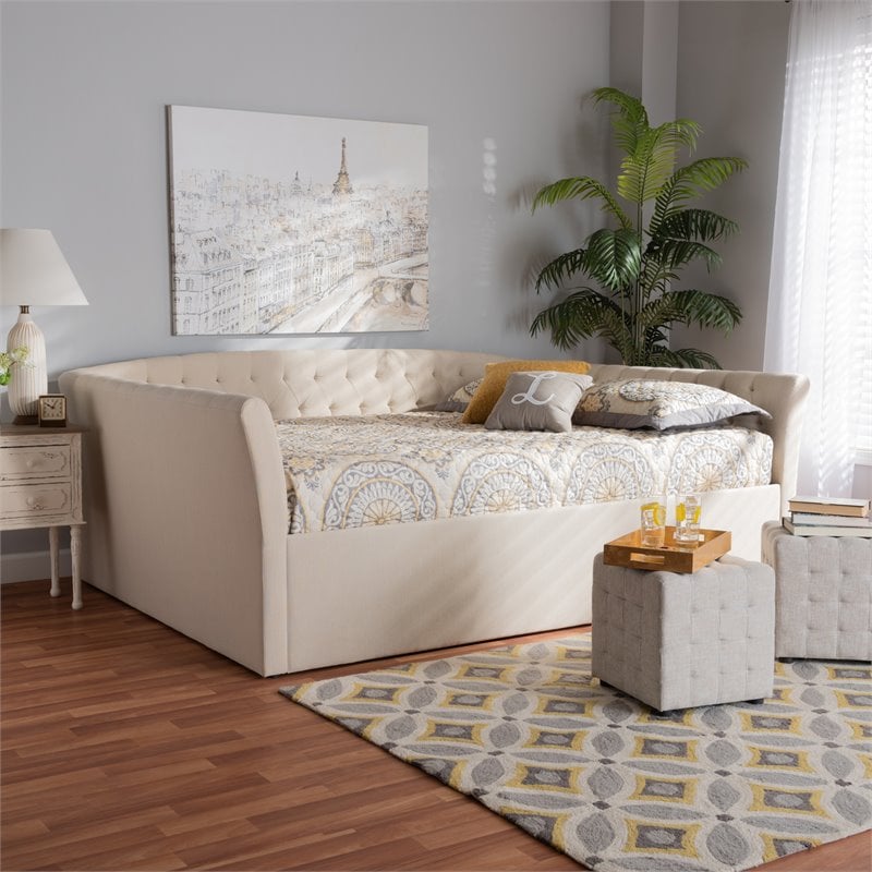 Pemberly Row Contemporary Queen Size Beige Upholstered Daybed