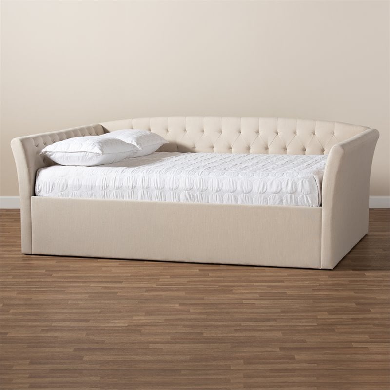 Pemberly Row Contemporary Queen Size Beige Upholstered Daybed