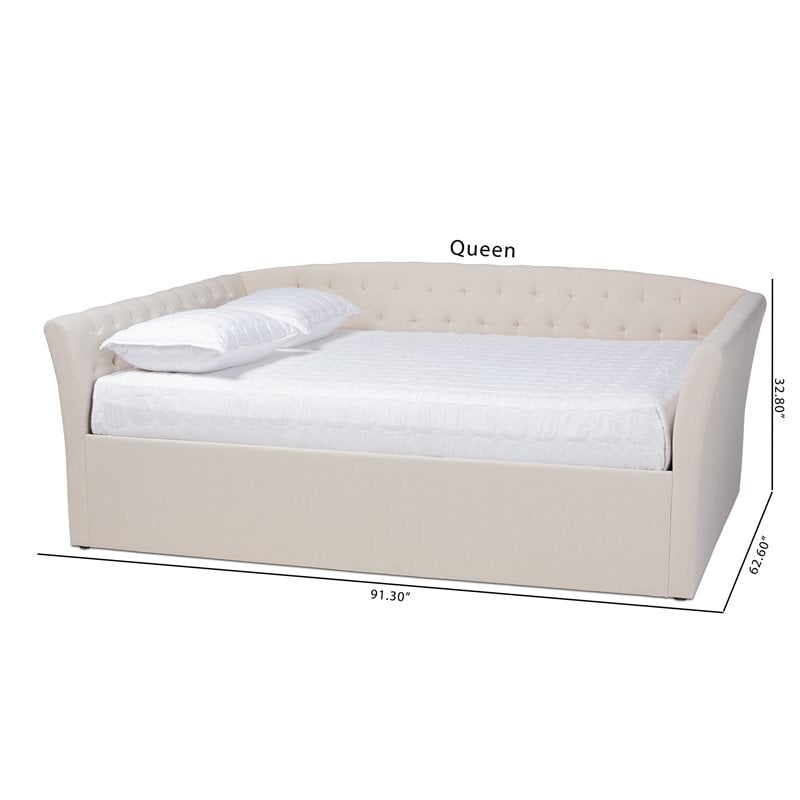 Pemberly Row Contemporary Queen Size Beige Upholstered Daybed