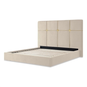 Pemberly Row Modern Queen Velvet Lift Up Storage Bed - Ivory
