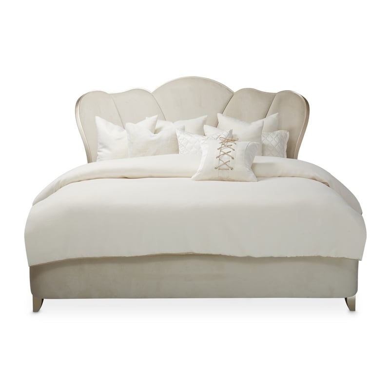 Pemberly Row Modern Queen Channel Tufted Velvet Bed - Caramel