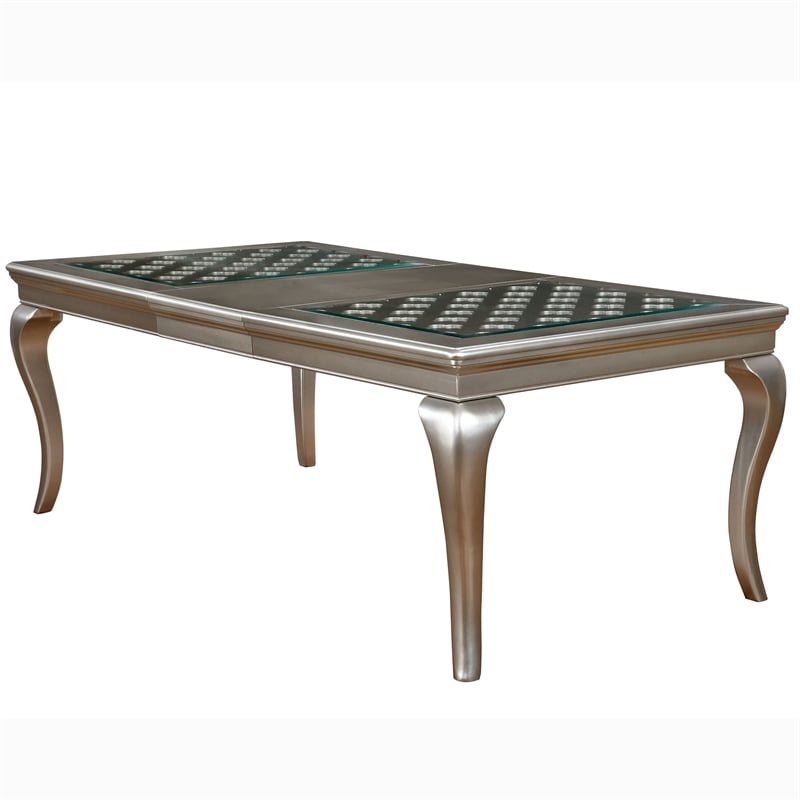 Pemberly Row Modern Wood Extendable Dining Table in Gold Champagne