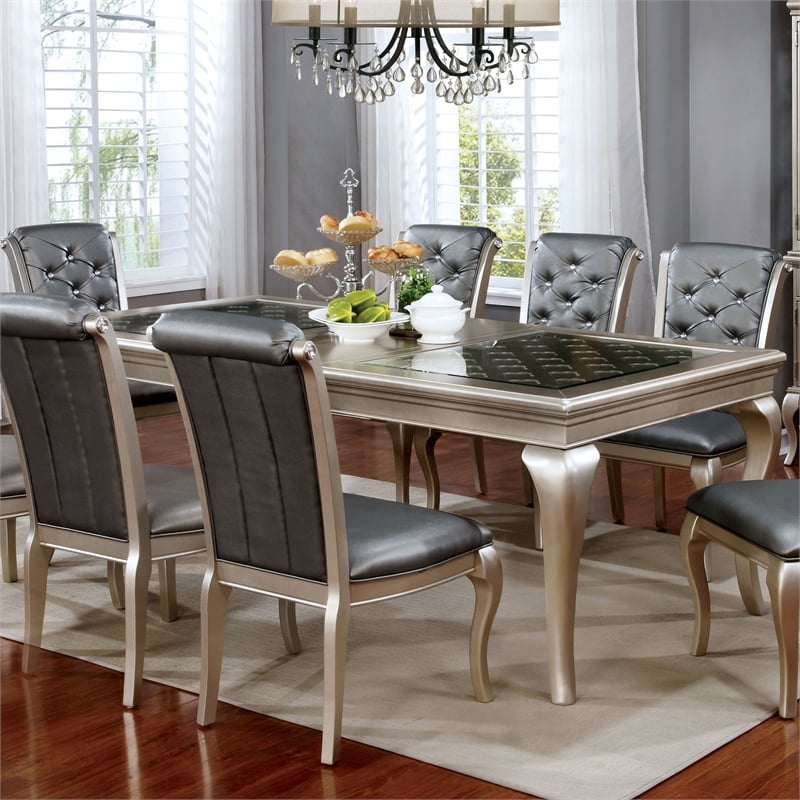 Pemberly Row Modern Wood Extendable Dining Table in Gold Champagne