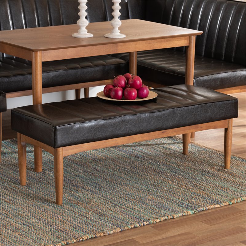 Pemberly Row Dark Brown and Brown Finished Wood Dining Bench