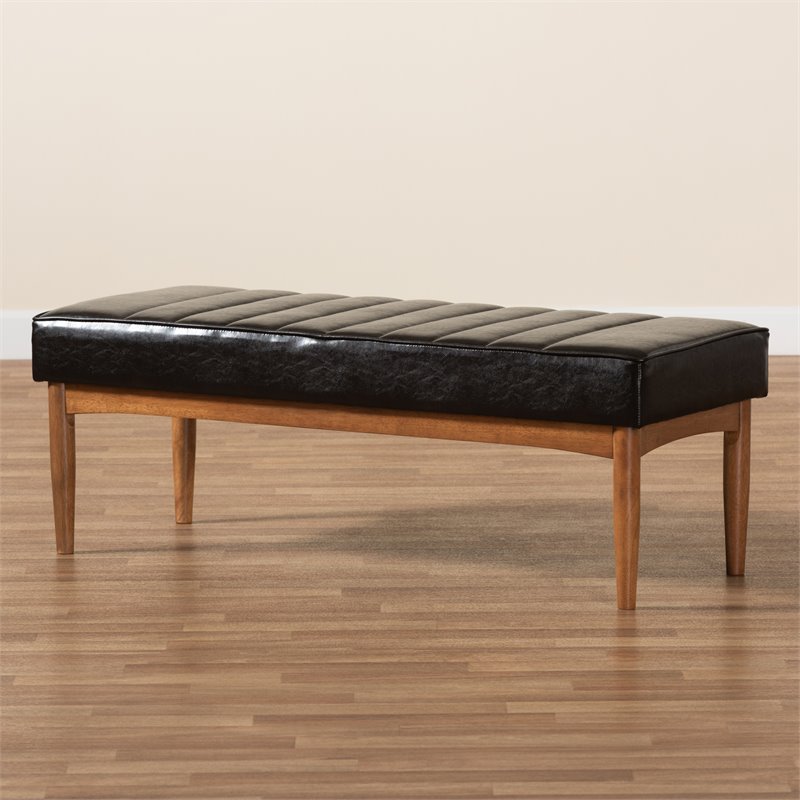 Pemberly Row Dark Brown and Brown Finished Wood Dining Bench