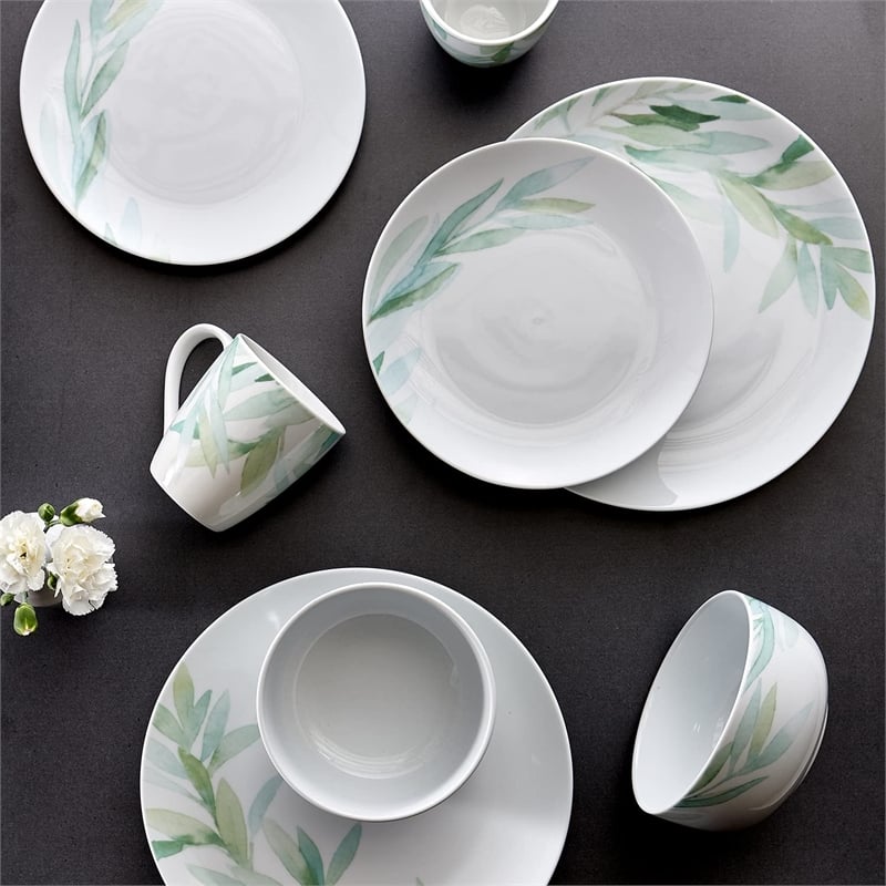 Pemberly Row Porcelain Dinner Set 16 Piece Porcelain Foliage