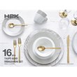 Pemberly Row Porcelain Dinner Set 16 Piece Round Rim Taupe Band