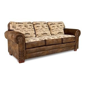 Pemberly Row 88&quot Microfiber Angler's Cove Sleeper Sofa in Brown