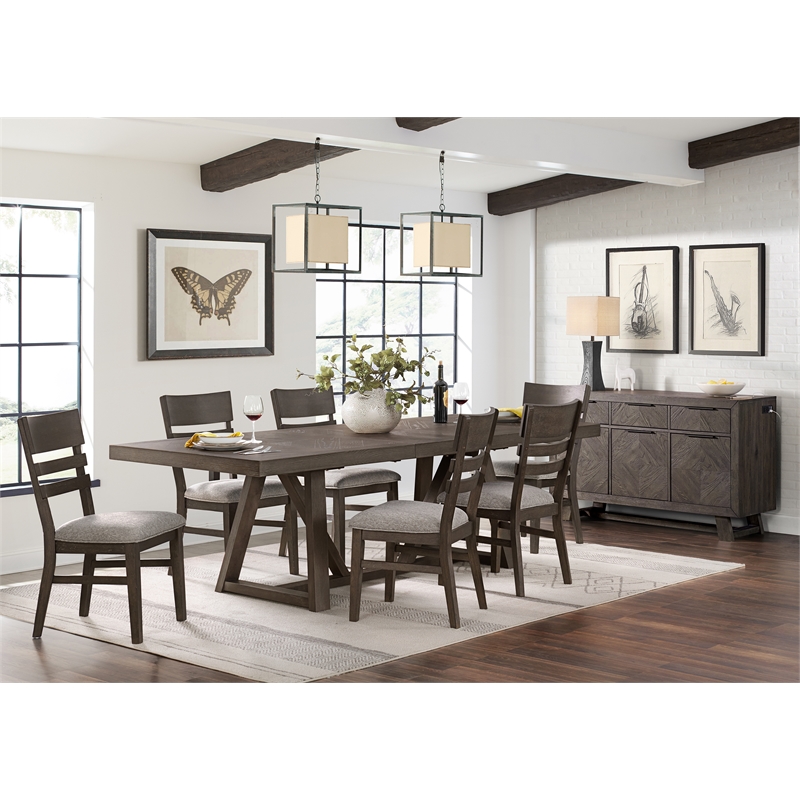 Pemberly Row Modern Wood Trestle Table in Reclaimed Chevron Gray